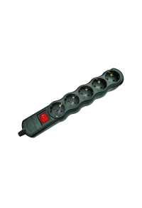 MULTISTRIP 5 SCHUKO SOCKETS BLACK WITH CHILD PROTECTION WITH SWITCH NO CABLE 16A IP20