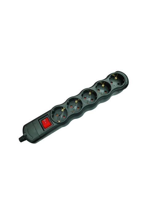 MULTISTRIP 5 SCHUKO SOCKETS BLACK WITH CHILD PROTECTION WITH SWITCH NO CABLE 16A IP20