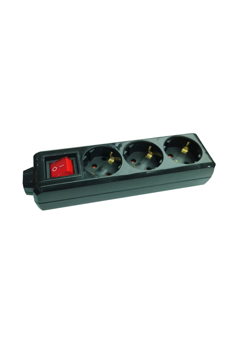 MULTISTRIP 3 SOCKETS BLACK WITH CHILD PROTECT & SWITCH 16A IP20 AND CABLE H05VV-F 3x1.5mm2/1.5m NET
