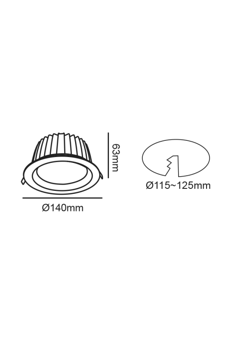 LED WHITE RECESSED DOWNLIGHT 20W 3000K 2500Lm 90° 230V AC Ra80 Φ140*63MM 5YRS
