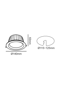 LED WHITE RECESSED DOWNLIGHT 20W 6500K 2600Lm 90° 230V AC Ra80 Φ140*63MM 5YRS
