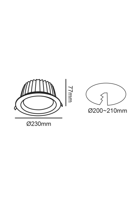 LED WHITE RECESSED DOWNLIGHT 40W 6500K 5000Lm 100° 230V AC Ra80 Φ230*77MM 5YRS
