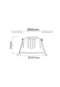 LED WHITE RECESSED DOWNLIGHT 20W 3000K 2200Lm 40° IP44 230V AC Ra80 Φ107*70MM 5YRS
