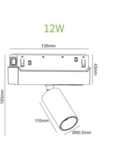 12W  LED ПРОЖЕКТОР ЗА МАГНИТНА ШИНА ACA LIGHTING /  MATTE WHITE MAGNETIC SPOT 48V DC 12W 4000K 800LM 36° OSRAM RA90 Φ50*110MM