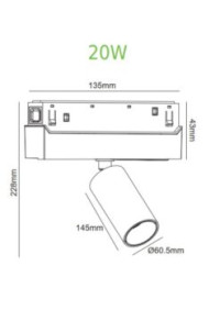 20W LED ПРОЖЕКТОР ЗА МАГНИТНА ШИНА ACA LIGHTING / MATTE WHITE MAGNETIC SPOT 48V DC 20W 3000K 1400LM 36° OSRAM RA90 Φ60*145MM