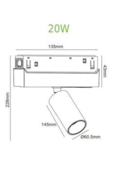 20W LED ПРОЖЕКТОР ЗА МАГНИТНА ШИНА ACA LIGHTING / MATTE BLACK MAGNETIC SPOT 48V DC 20W 4000K 1450LM 36° OSRAM RA90 Φ60*145MM