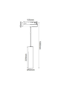 LED ПЕНДЕЛ ЗА МАГНИТНА ШИНА ACA LIGHTING / MATTE WHITE MAGNETIC PENDANT LUMINAIRE 48V DC 9W 3000K 950LM 36° OSRAM RA90 Φ50*220MM
