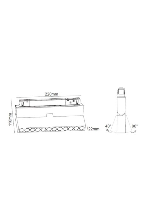 12W 4000K LED ОСВЕТИТЕЛНО ТЯЛО ЗА МАГНИТНА ШИНА ACA LIGHTING / MATTE BLACK MAGNETIC MOVABLE LINEAR 48V DC 12W 4000K 1080LM 24° OSRAM RA90 L220MM